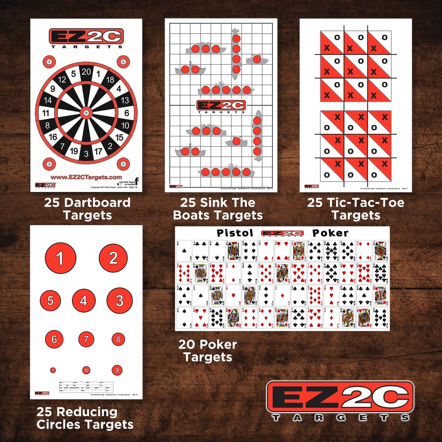 120 EZ2C Targets: 5 Game Style Paper Targets Bundle Pack Fun Games 11"x17" USA Made