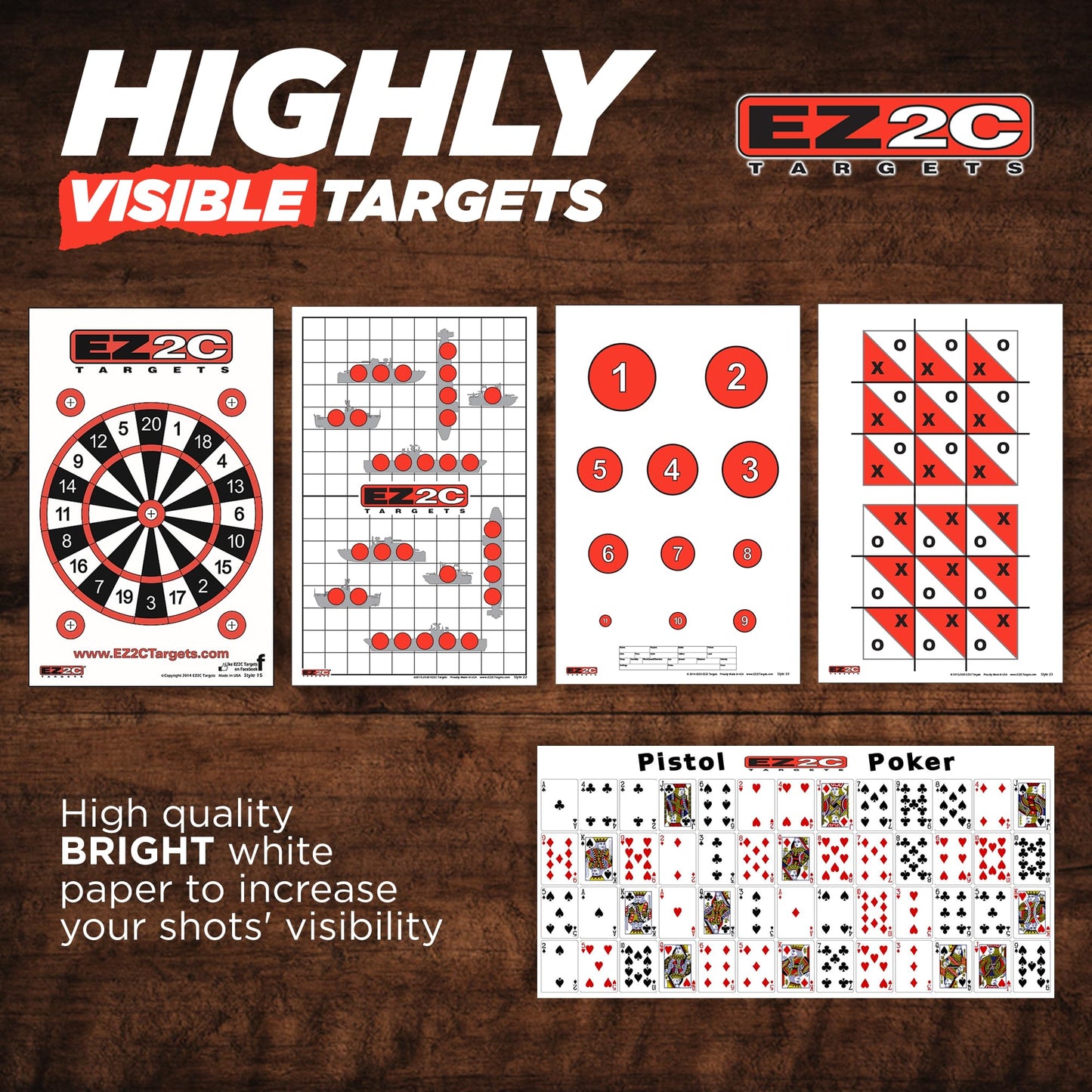 120 EZ2C Targets: 5 Game Style Paper Targets Bundle Pack Fun Games 11"x17" USA Made