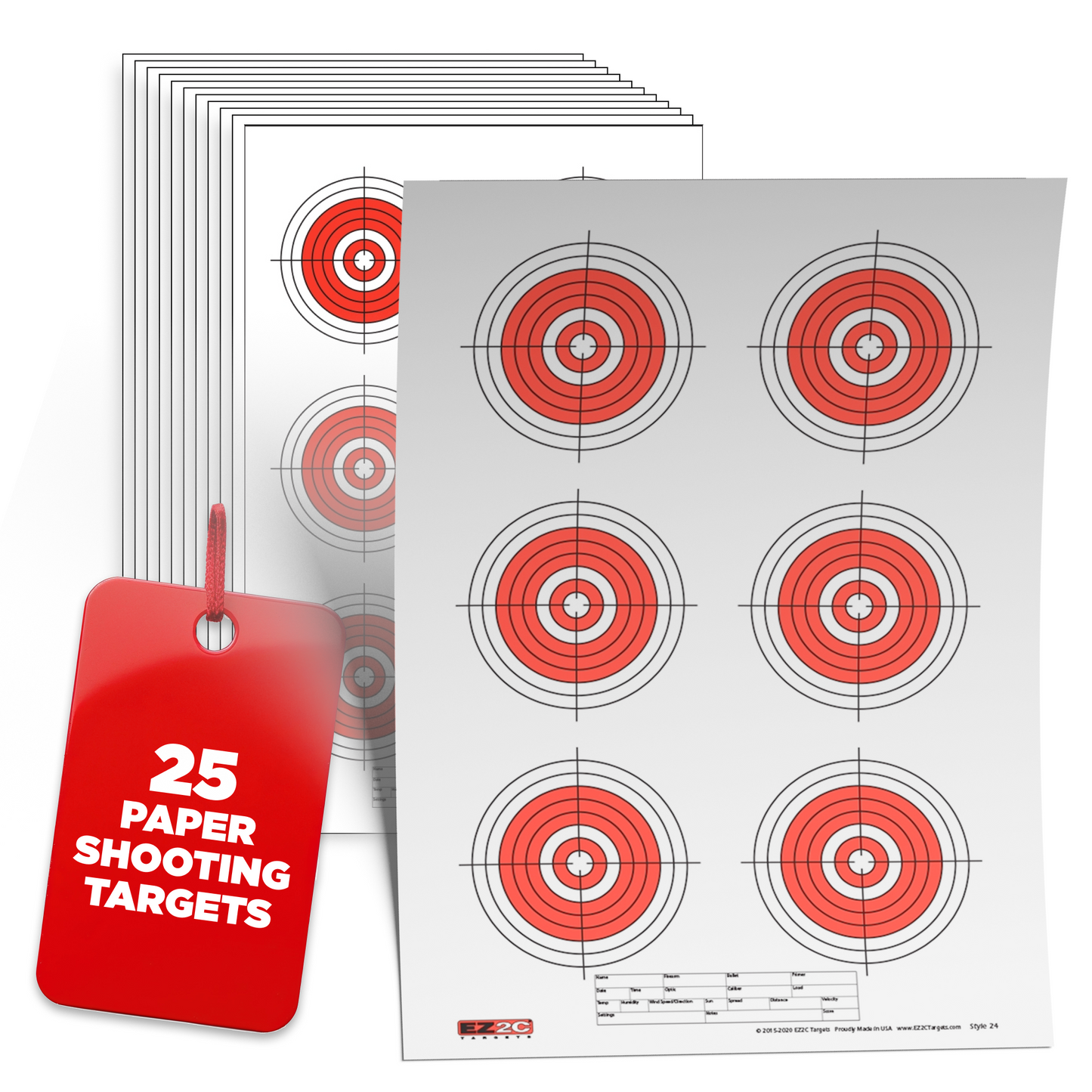 EZ2C Targets #24: Six Bullseye 11"x17" Shooting Paper Target USA MADE