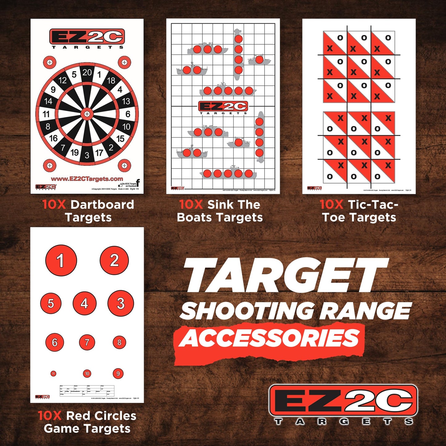 40 EZ2C Targets: Four Fun Game Styles Paper Targets 11"x17" USA MADE