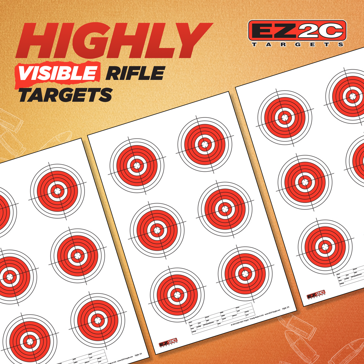EZ2C Targets #24: Six Bullseye 11"x17" Shooting Paper Target USA MADE