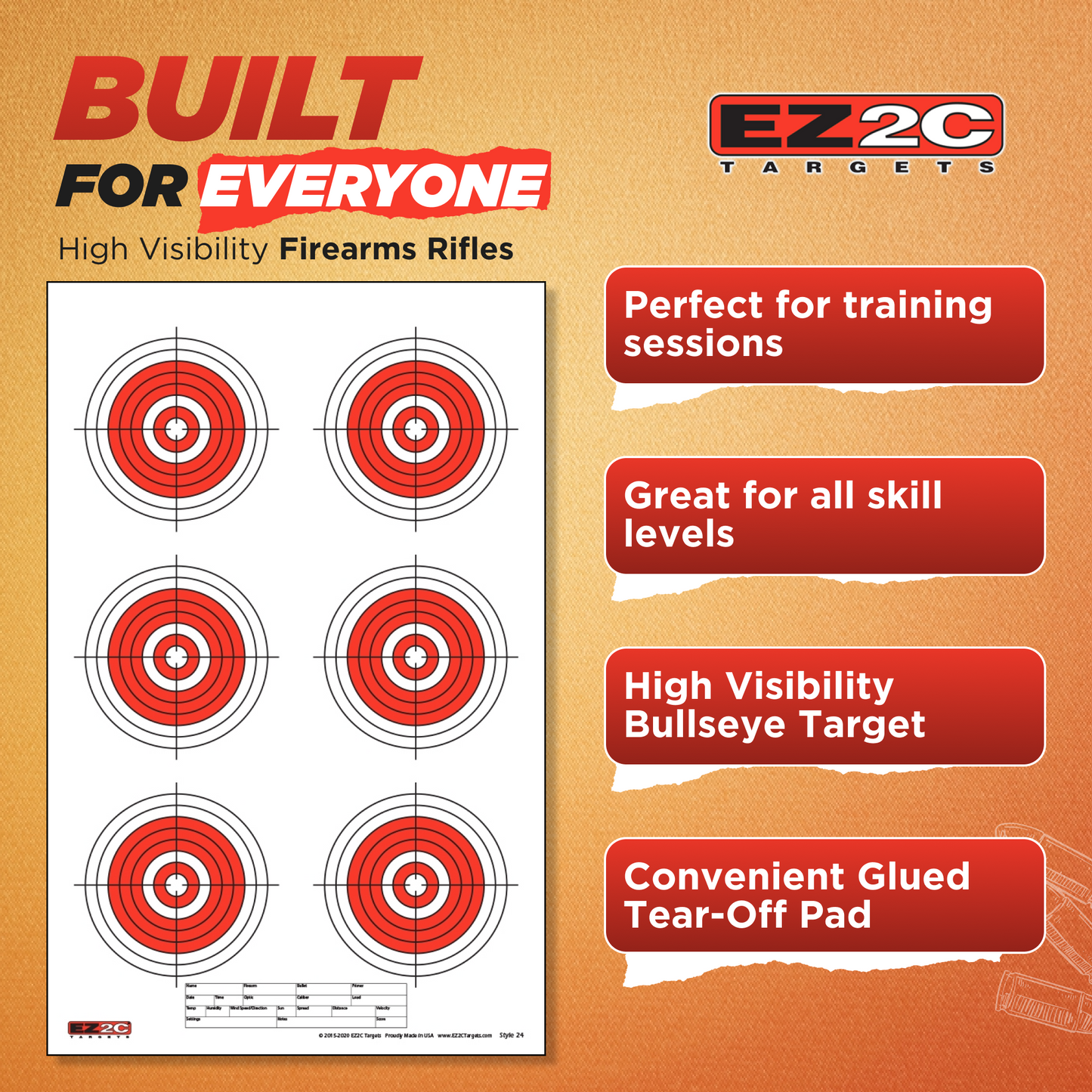 EZ2C Targets #24: Six Bullseye 11"x17" Shooting Paper Target USA MADE