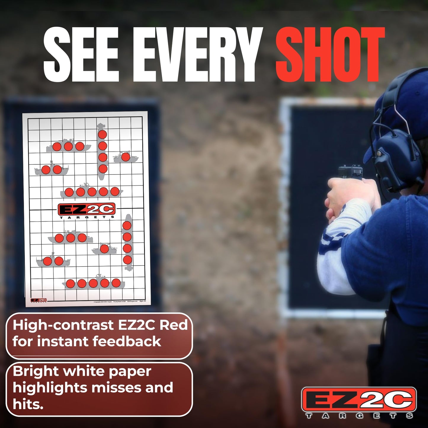 EZ2C Four Fun Game Styles: Paper Targets Shooting Range 11"x17" USA MADE