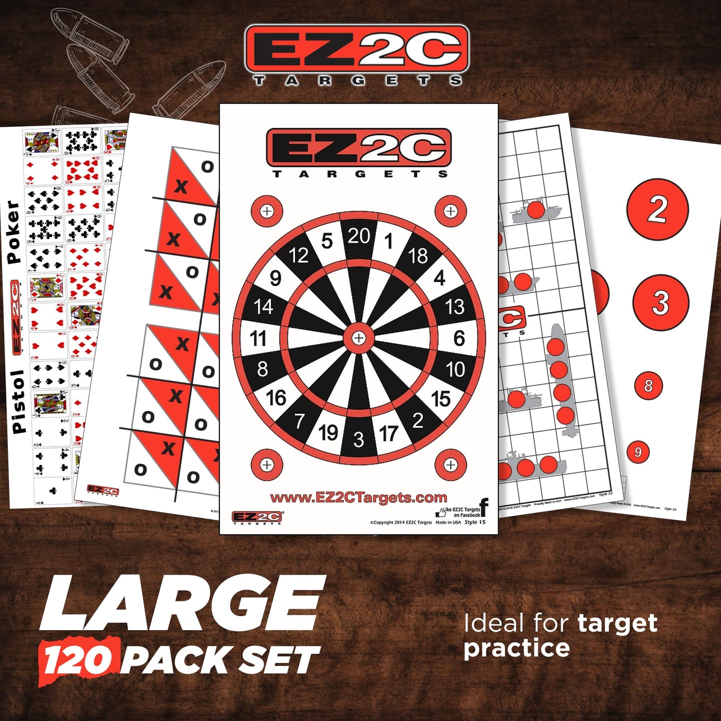 120 EZ2C Targets: 5 Game Style Paper Targets Bundle Pack Fun Games 11"x17" USA Made
