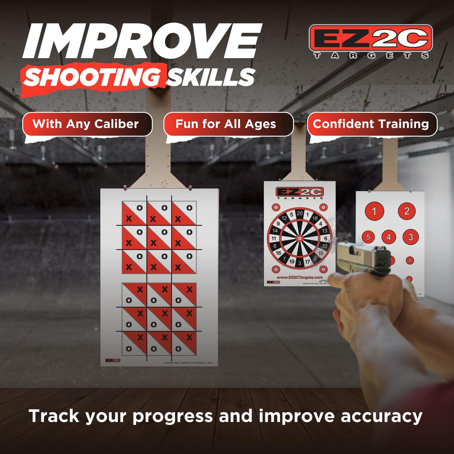 120 EZ2C Targets: 5 Game Style Paper Targets Bundle Pack Fun Games 11"x17" USA Made