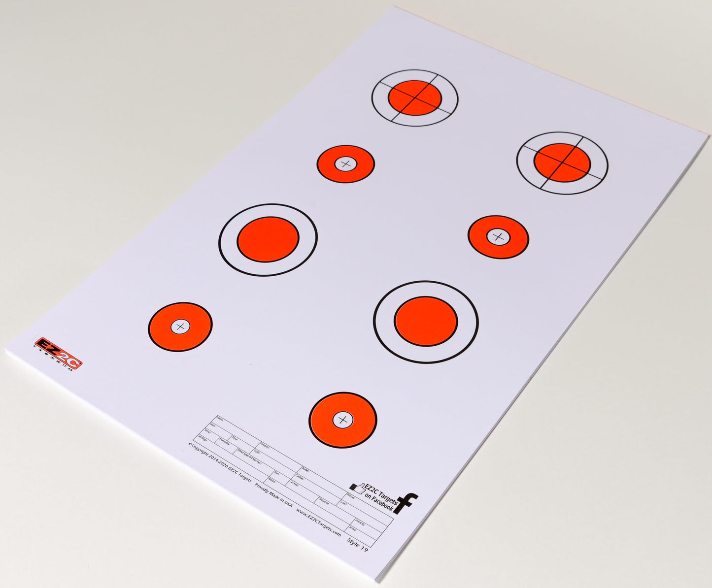 25 EZ2C Targets #19: Eight 1.5" Bullseyes Paper Target (Pad of 25) USA Made 11”x17”